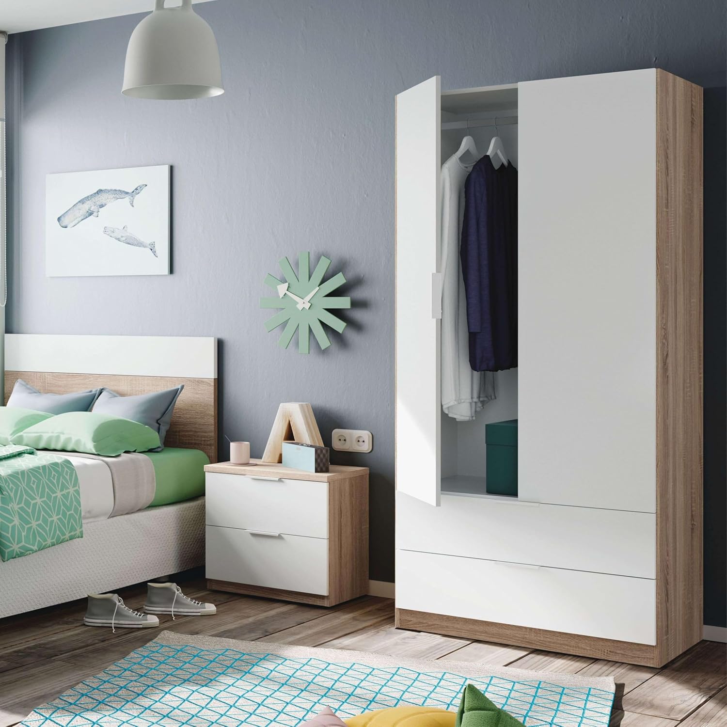 Tủ Quần Áo 2 Cánh Phối Vân Gỗ – MDF Chống Ẩm | Như Ý Funi