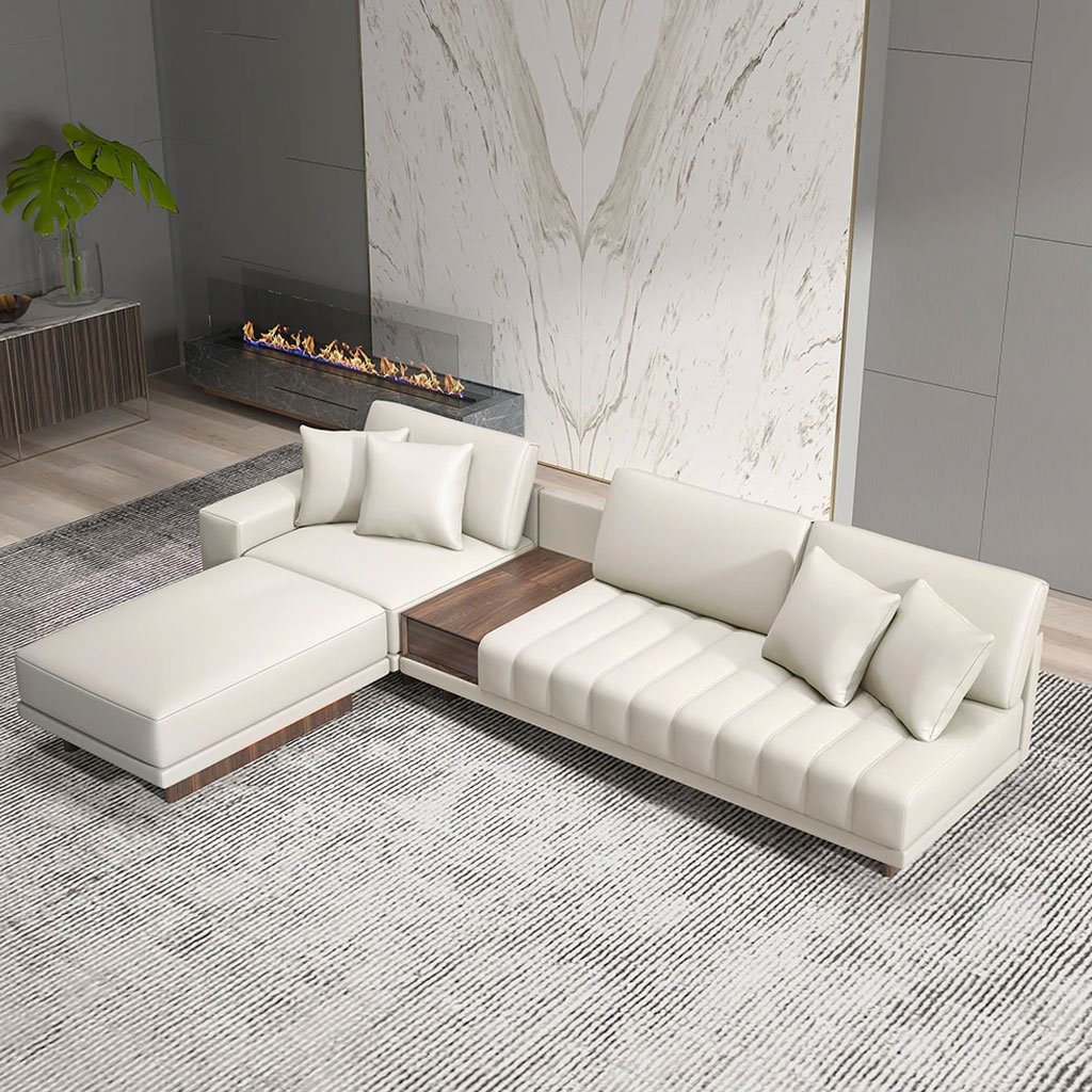 Sofa Góc Da Cao Cấp Tích Hợp Bàn Gỗ – Thiết Kế Độc Đáo & Sang Trọng | Như Ý Funi