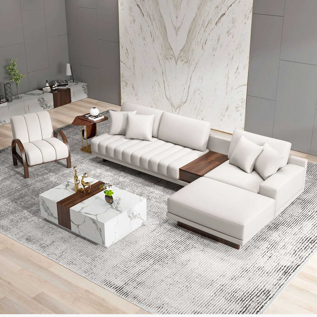 Sofa Góc Da Cao Cấp Tích Hợp Bàn Gỗ – Thiết Kế Độc Đáo & Sang Trọng | Như Ý Funi